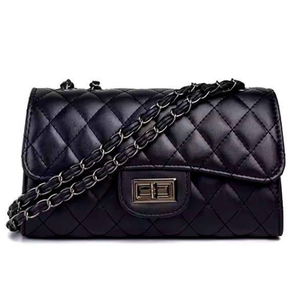 NWT Chanel-Like QUILTED BLACK METAL CROSSBODY - Picture 2 of 11